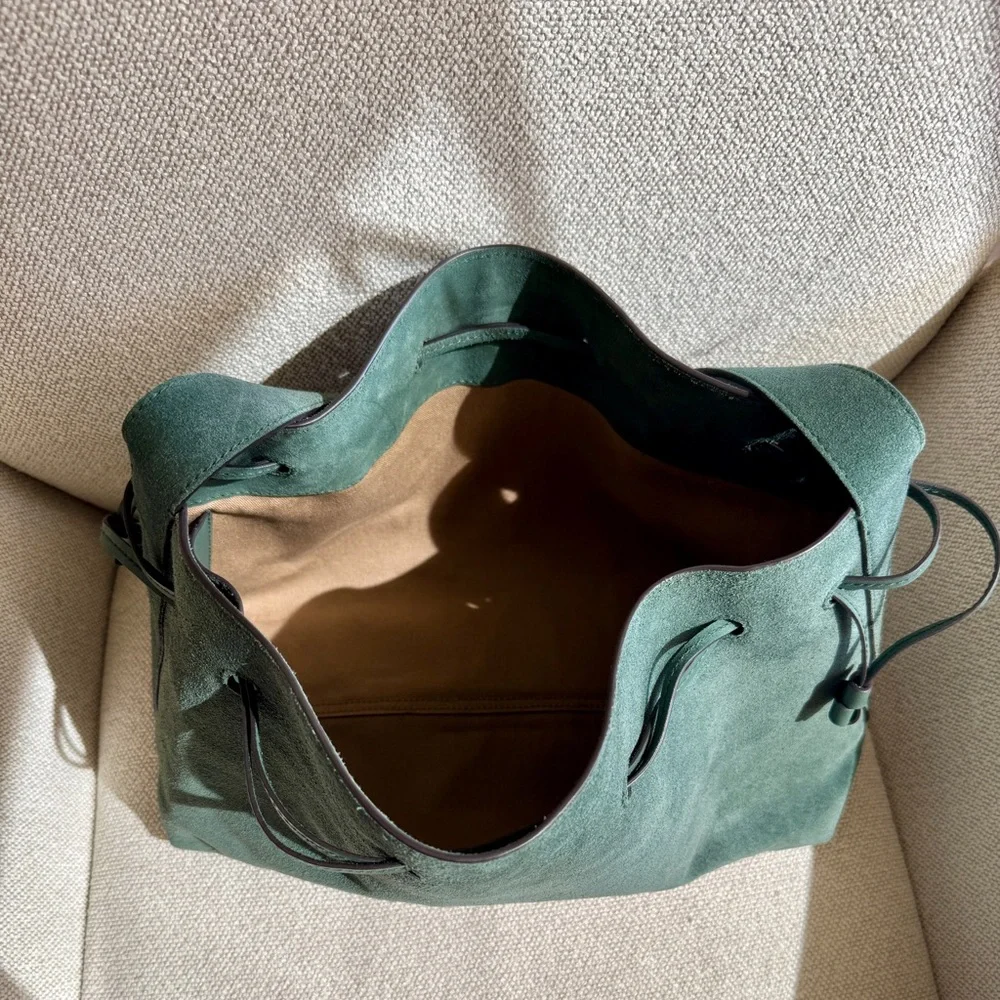 NWT! | MADEWELL The Drawstring Shoulder Bag in Architect Green Suede - Picture 6 of 13